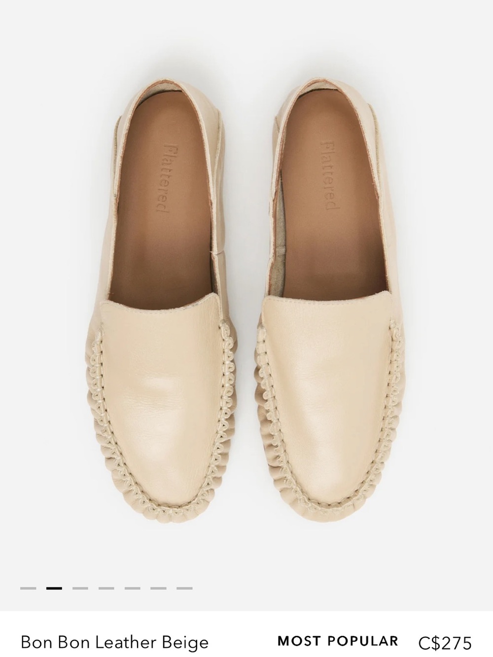 Flattered Bon Bon Leather Loafers – Beige – Size 36 / US 6